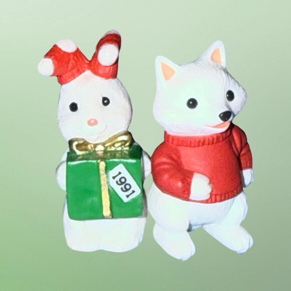 Vintage1991 Holiday Ornaments Mini Decorations Fox & Mouse Figures1.5’’ A29 - Picture 4 of 5